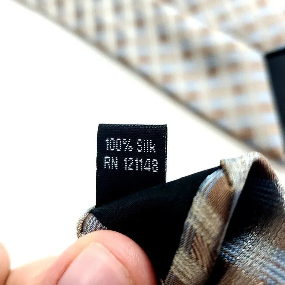 Calvin‎ Klein Brown Blue Plaid Woven Silk Tie